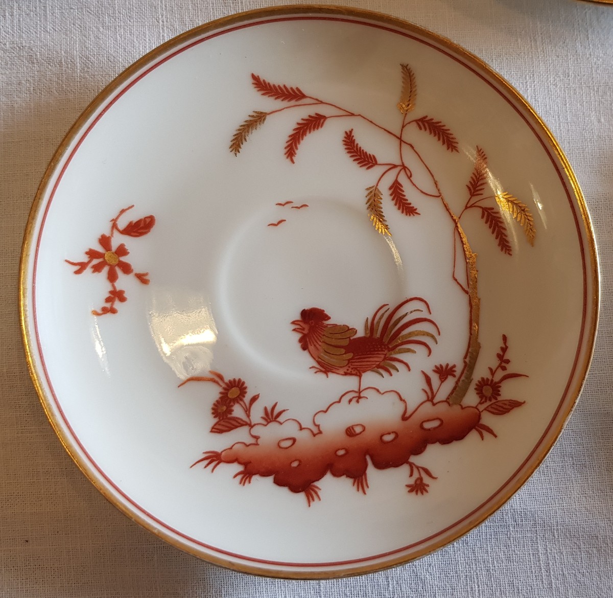 Lot Of 6 Small Antique Plates In Richard Ginori Doccia Porcelain With Red Roosters-photo-3