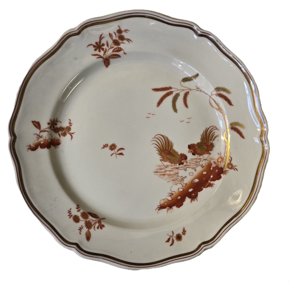  Lot 7 Assiettes Anciennes En Porcelaine Richard Ginori Doccia Coqs Rouges-photo-4