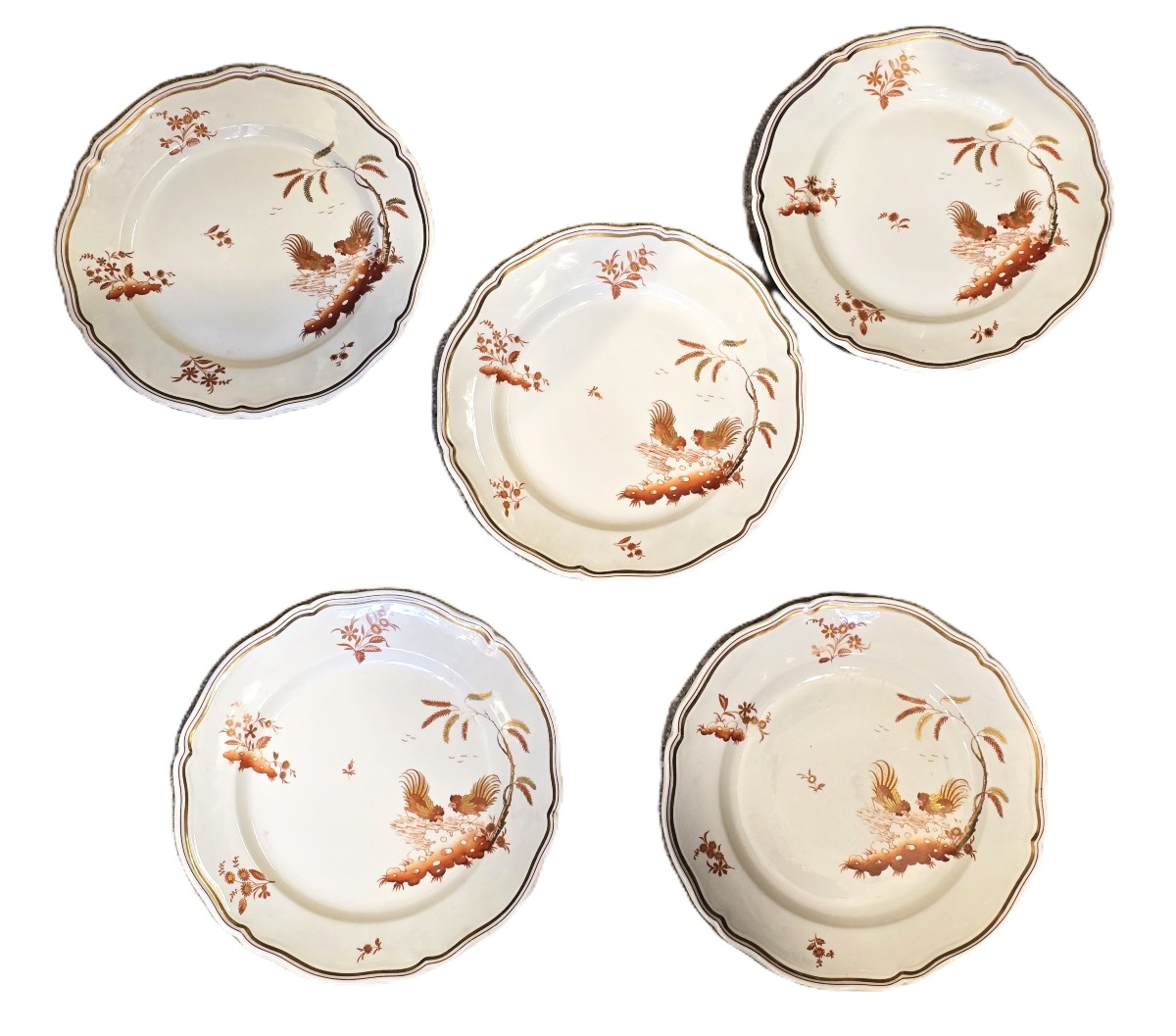  Lot 7 Assiettes Anciennes En Porcelaine Richard Ginori Doccia Coqs Rouges