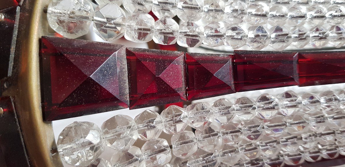 Petit Lustre Ancien Montgolfier En Cristal Blanc Et Rouge 18 Cm Diamètre-photo-2