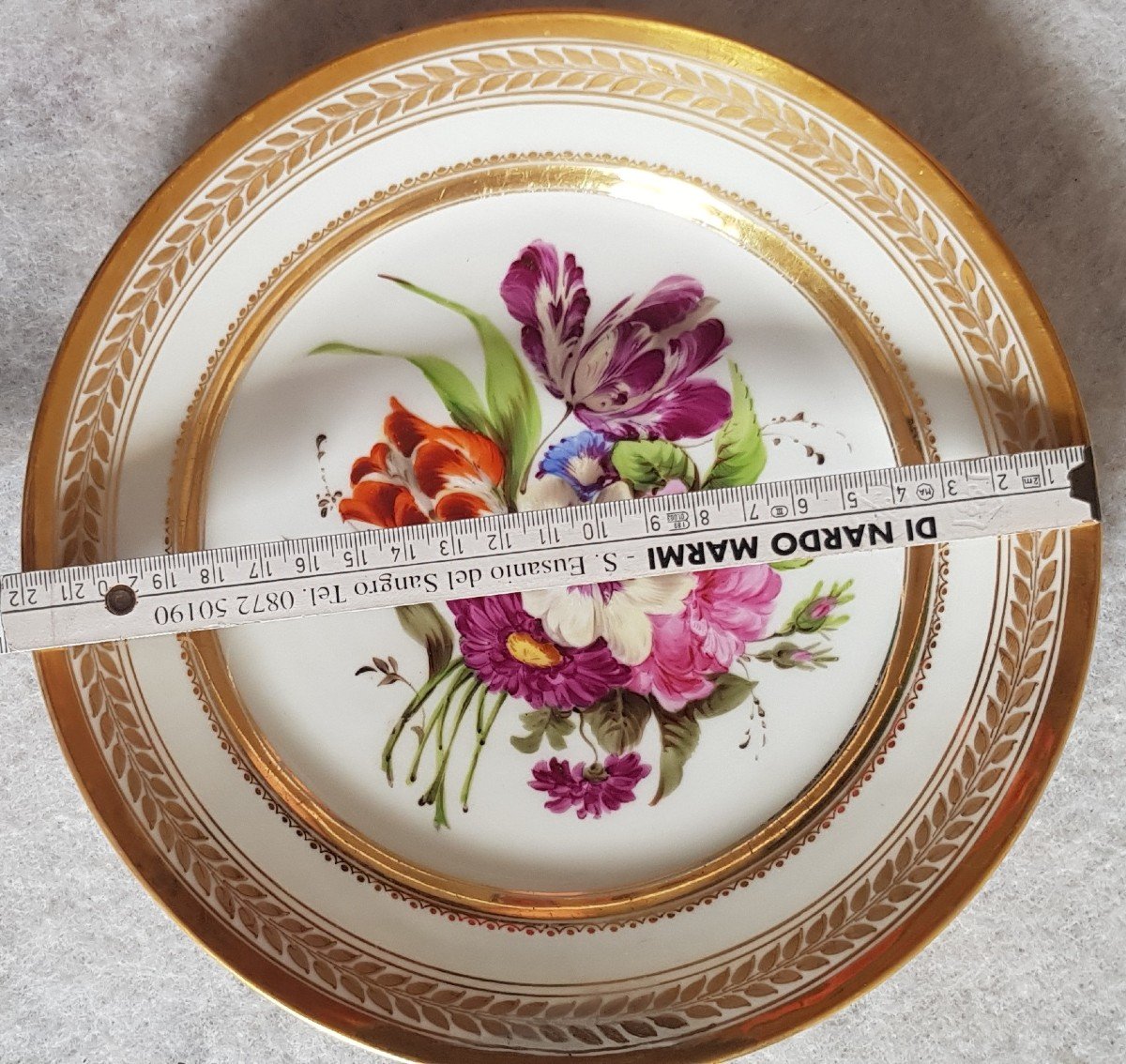 Plate Paris Porcelain Decor Bouquet Of Flower Restoration Period 21.5 Cm Diameter-photo-3