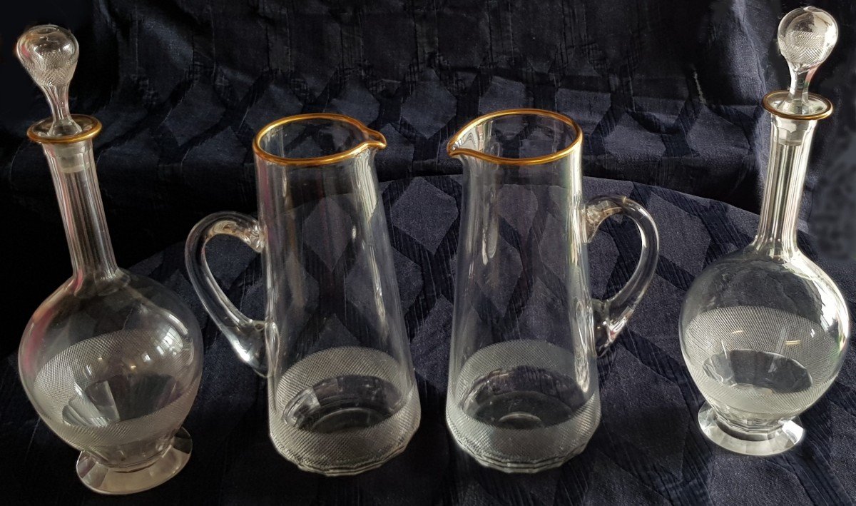 Lot 2 Carafes Et 2 Cruches Anciennes En Cristal Taillé -photo-4