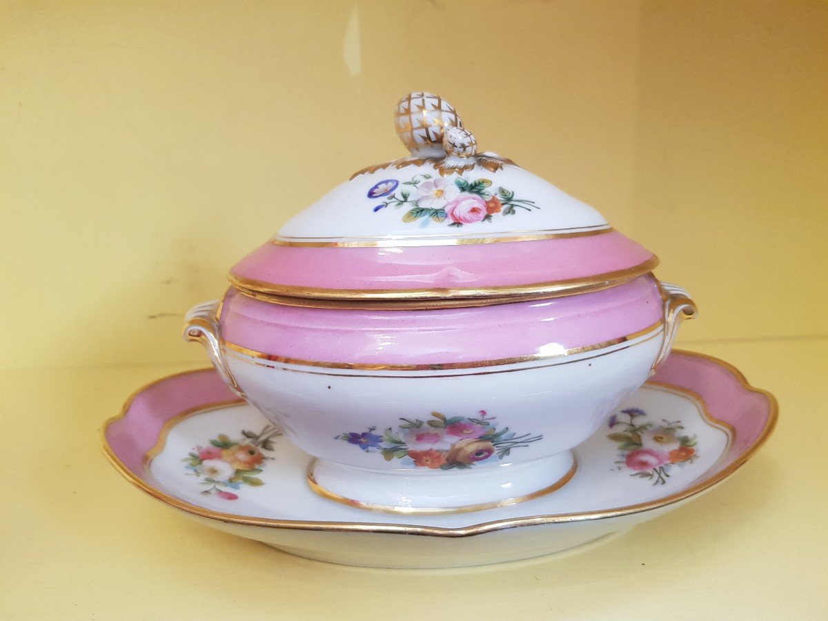 Antique  Gravyboat In Paris Porcelain Rich Flower Decor-photo-4