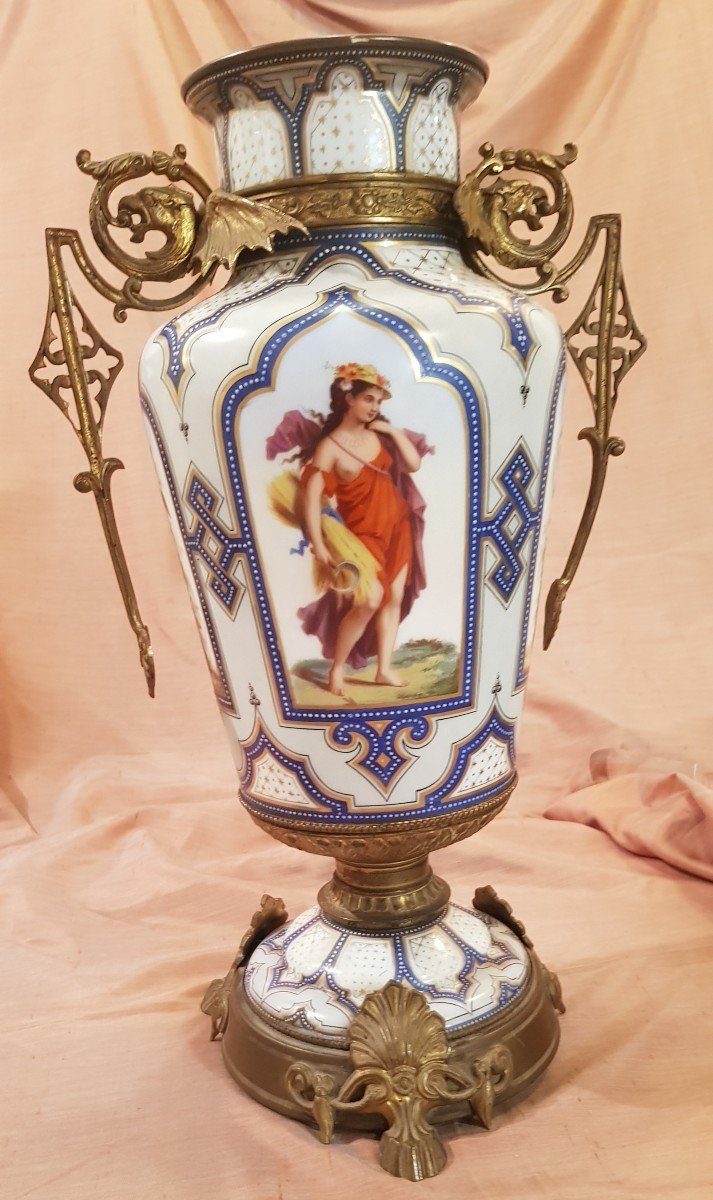 Very Beautiful Painted Opaline Lamp Base XIX S 45 Cm High-photo-2