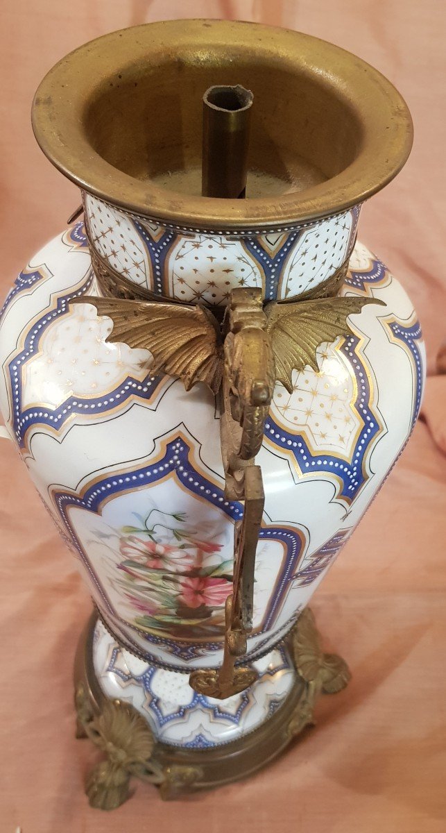 Very Beautiful Painted Opaline Lamp Base XIX S 45 Cm High-photo-1