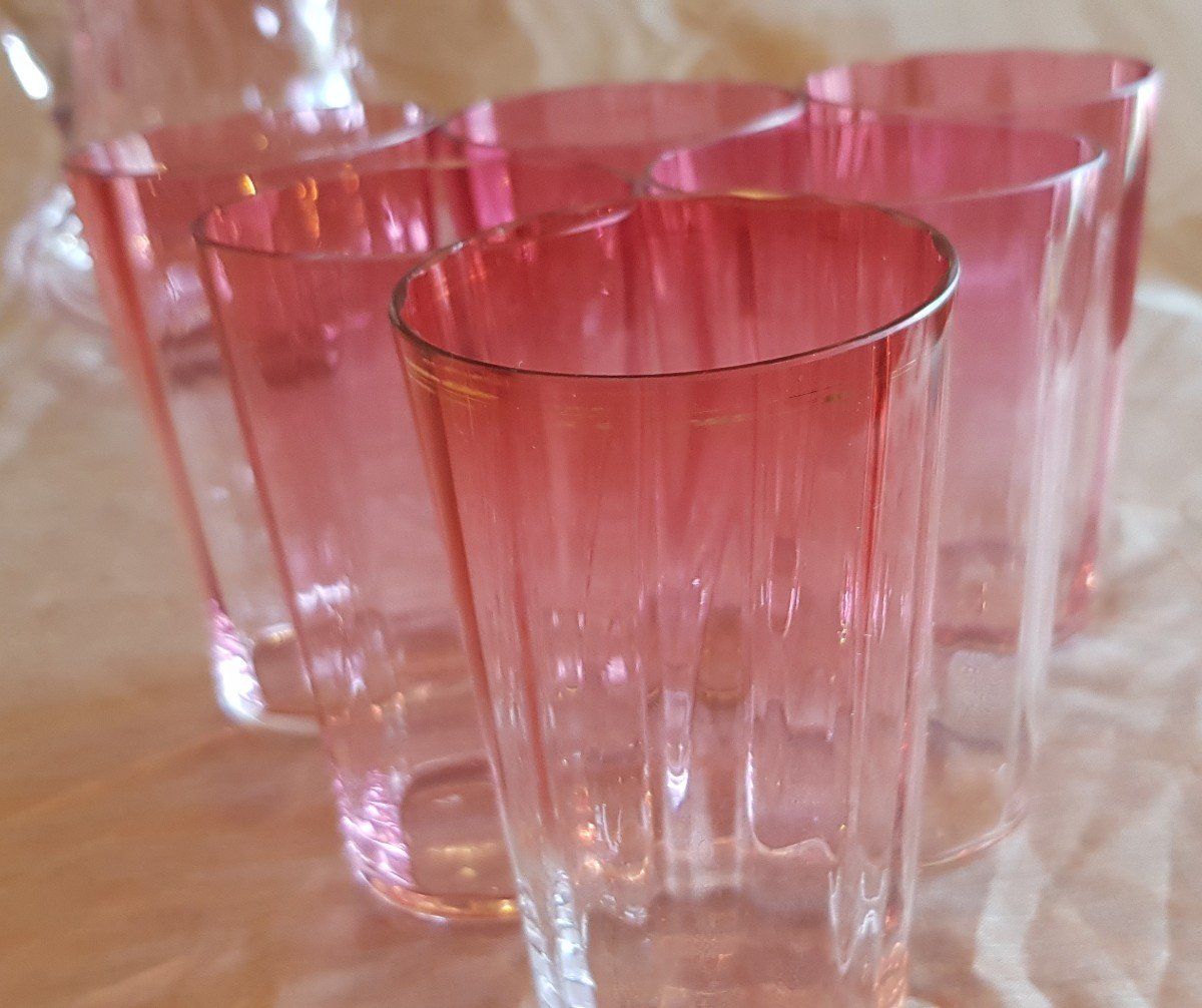 Old Orange Blown Glass Service Pink Gradient Murano-photo-3
