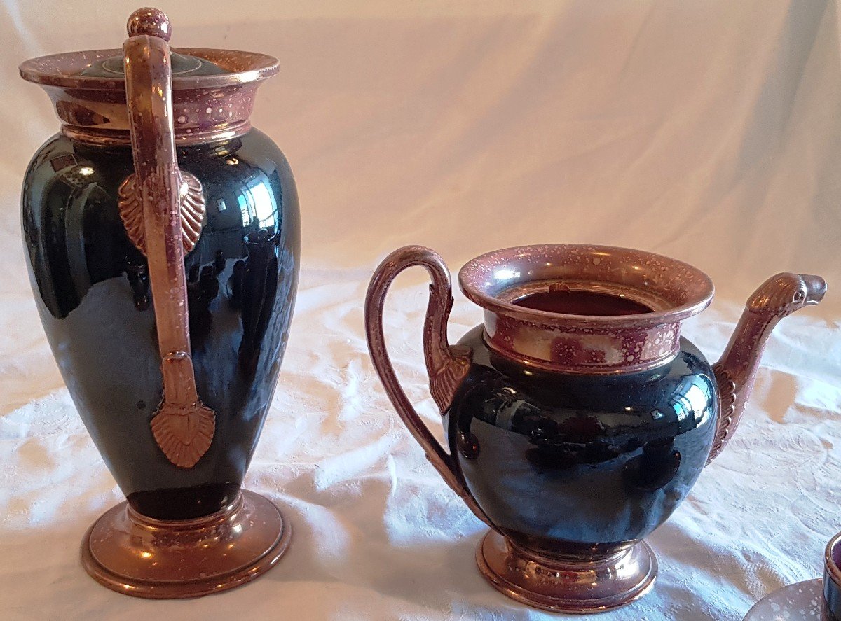 Iridescent Earthenware Coffee Service Manufacture Sarreguemines Empire Period-photo-2