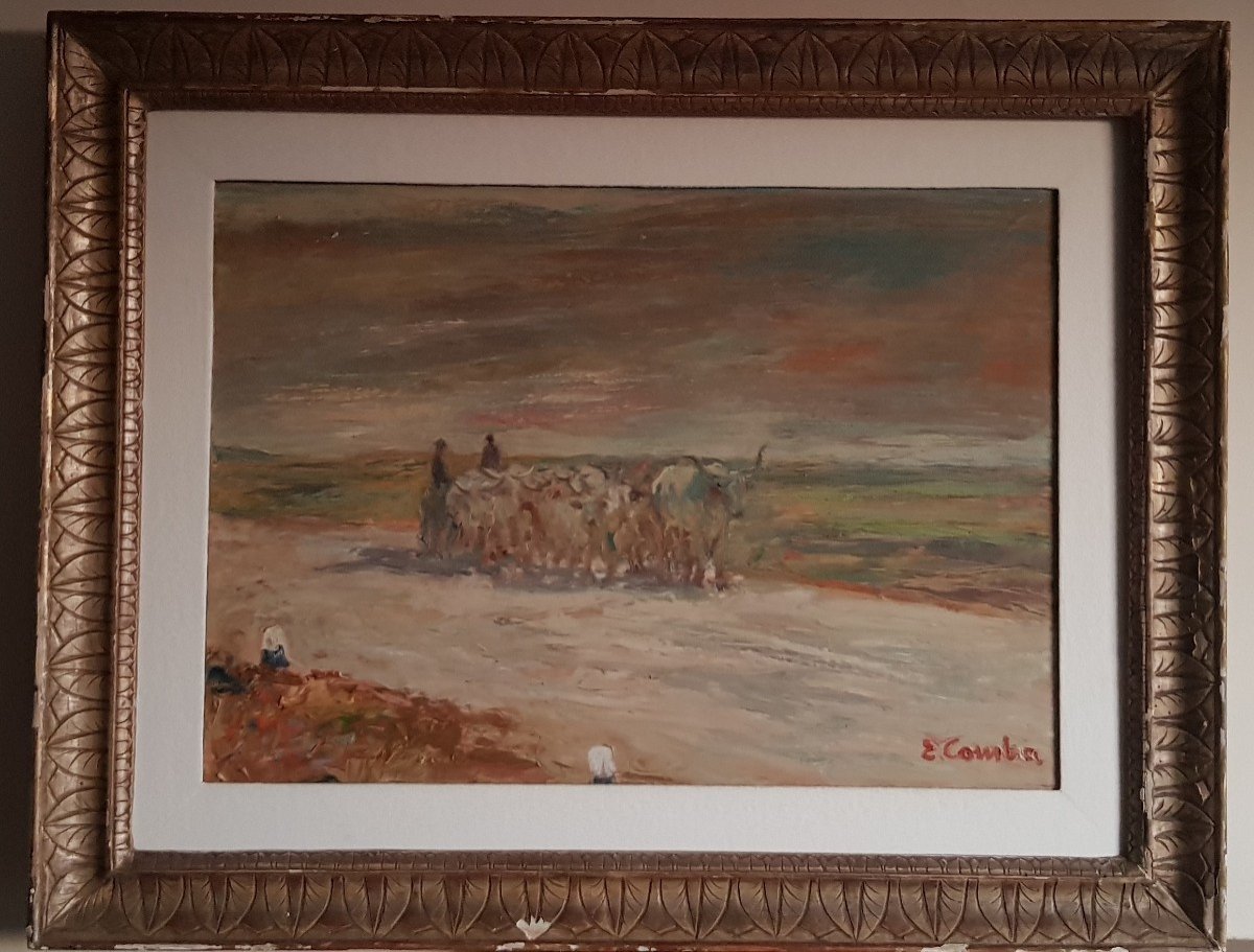 Oil On Canvas Symbolist Landscape Signed Emilio Comba-photo-2