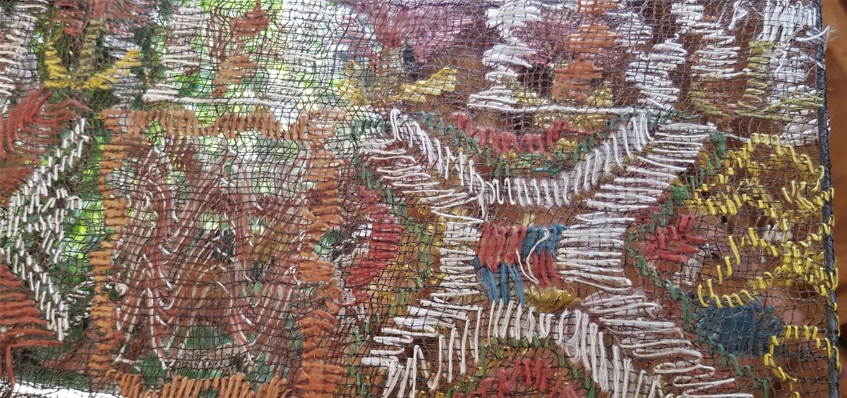 Buratto Embroidery Tablecloth In Silk Italy XIX S 105x130 Cm-photo-2