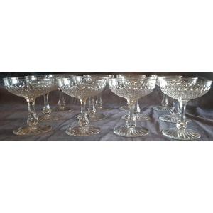 Set Of 12 Old Baccarat Crystal Champagne Cups Beveled Scales Model