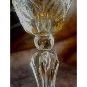 Ancien Verre Sur Pied XVIII S Verre Soufflé Et Taillé H 14,5 Cm 