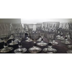 Set Of 18 Water Glasses Antique Late 1800s In Cut Crystal H 14-15 Cm