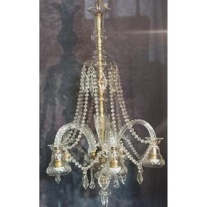 Antique Early 20th Century Chandelier In Cut Bohemian Crystal 5 Lights 