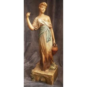 Sculture Art Nouveau En Terre Cuite Polychrome 