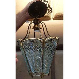 Old Vestibule Lantern In Brass And Crystal