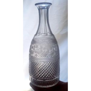 Pair Of Old Carafe Bottles In Engraved And Diamond-cut Crystal