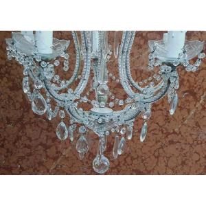 Small Old Chandelier With Crystals And Pendants 5 Lights