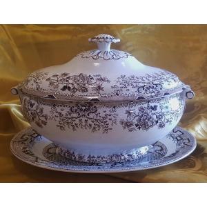 Old Tureen And Plate In Italian Scr Earthenware Colandine Decor