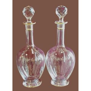 Beautiful Pair Of Old Crystal Bottles Early 20th Century