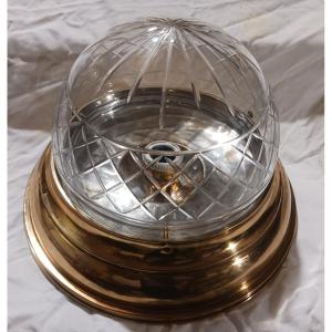 Old Crystal And Brass Ceiling Light Diameter 29 Cm