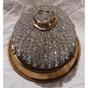 Small Old Ceiling Light In Crystal And Brass 20 Cm Diameter