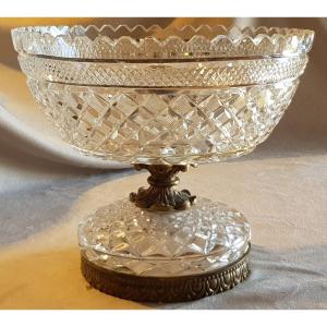 Old Fruit Bowl In Bronze And Cut Bohemian Crystal