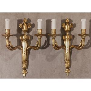 Paire Appliques Murales Anciennes En Bronze Style Louis XVI