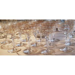 Set Of 10 Antique Champagne Glasses In St Louis Crystal Mod. Antwerp