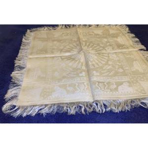 Old Tea Tablecloth And 5 Napkins In Silk Damask 19th Century Return From Egypt