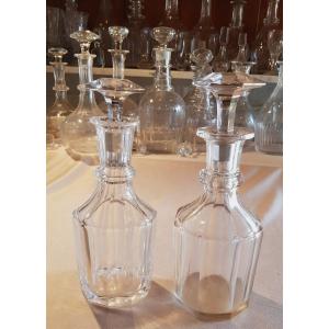 Paire De Carafes Anciennes En Cristal Taillé Moitié XIX ème Siècle