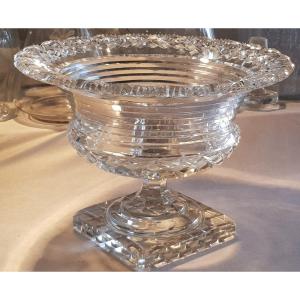 Grande Coupe Sur Pied Antique En Cristal Taillé  main époque Regency