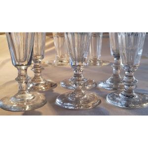 Series Of 6 Antique Crystal Flutes Model Caton