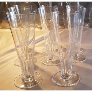 Set Of 8 Old Crystal Pilsner Beer Glasses