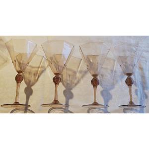 Set Of 4 Antique Murano Blown Glass Glasses By Salviati H 18 Cm