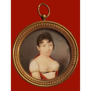 Antique Miniature Portrait Empire Period Young Noble Woman