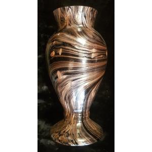 Middle Age  Nason Murano Vase In Black Glass And Aventurine