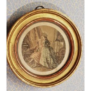 Miniature Engraving 19th Century La Surprise Galante