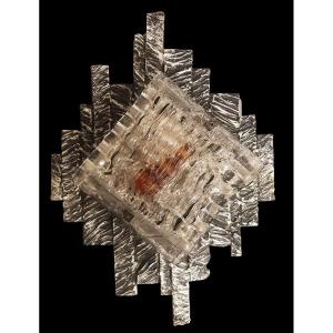 Brutalist Ceiling Light Or Wall Lamp In Iron And Glass