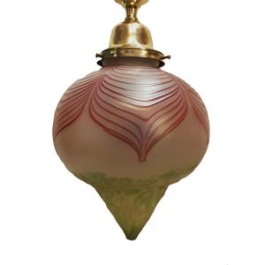 Suspension Lustre Art Nouveau grand globe En Verre Loetz