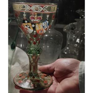 Old Lobmeyr Glass Enameled With Princely Alliance Coat Of Arms