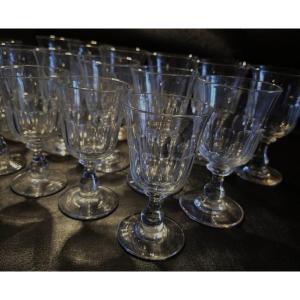  Lot 18 Verres Sur Pied Anciens XIX ème Forme Tulipe Cristal Pans Taillés Côtes Plates 