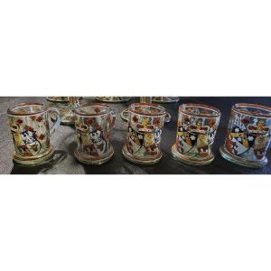 Set Of 5 Small Lobmeyr Enamelled Shot Glasses With Coat Of Arms Of The Princely Alliance