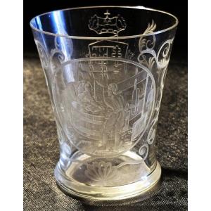 Ancien Verre Gobelet De Bohème Gravé