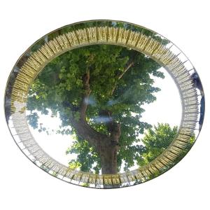 Grand Miroir Rond Designer Sergio Mazza Pour Cristal Arte Années '50 Du XX ème Siècle