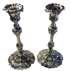 Pair Of Antique 19th-century Silver-plated White Metal Candlesticks