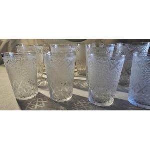 Set Of 15 Antique Acid-etched Crystal Goblets