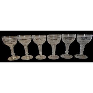 Suite De 6 Flutes à Champagne XIX ème S En Cristal Gravé 