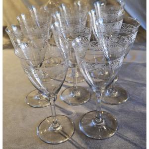 Set Of 11 Antique Water Glasses In Baccarat Crystal Empire Swan Model