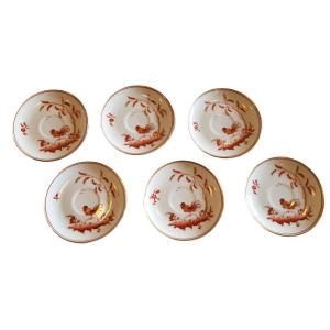 Lot 6 Petites Assiettes Anciennes  Porcelaine Richard Ginori Doccia Coqs Rouges