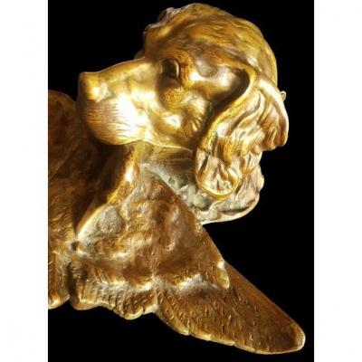 Inkwell In Bronze XIX S Head Of Hunting Dog